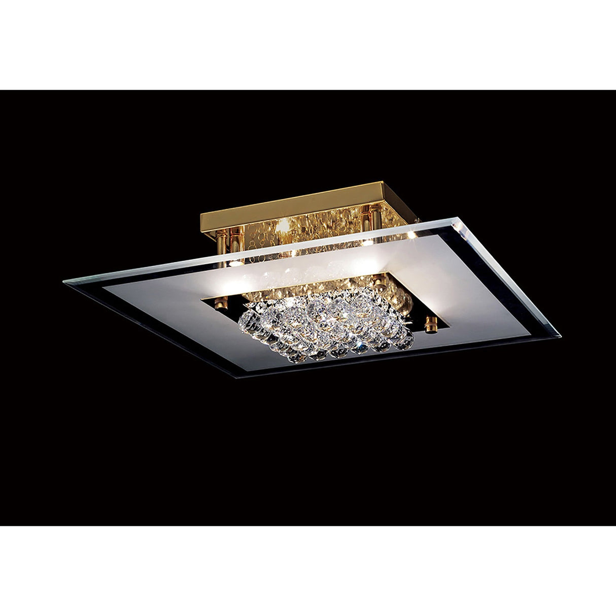 Delmar 6 Light Square Glass/Crystal Flush Ceiling Light - French Gold