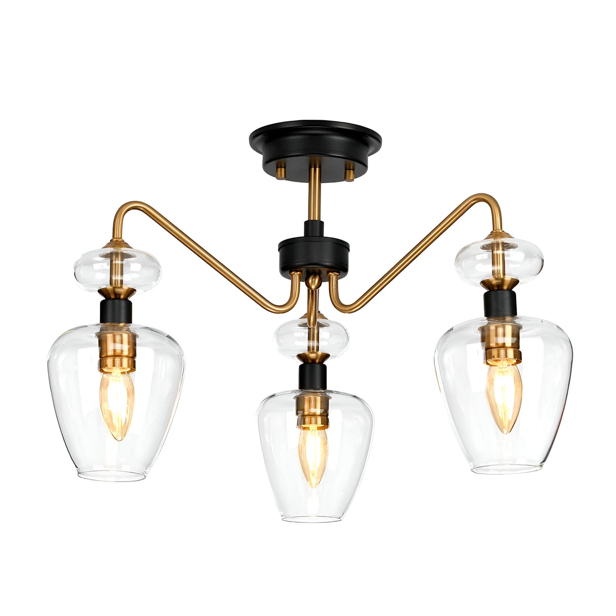 Armand 3 Light Semi - Aged Brass Plated & Charcoal Black Paint