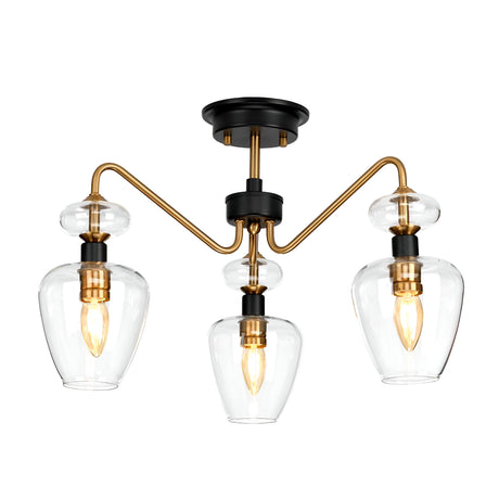 Armand 3 Light Semi - Aged Brass Plated & Charcoal Black Paint