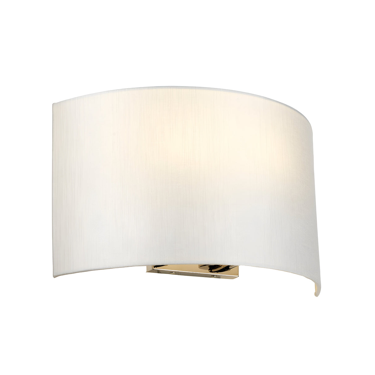 Introducing the Cooper Large Curved Wall Light in Polished Chrome: This contemporary wall sconce features a sophisticated design with its curved faux silk shade and polished chrome base, providing a soft, ambient glow that enhances any elegant setting.