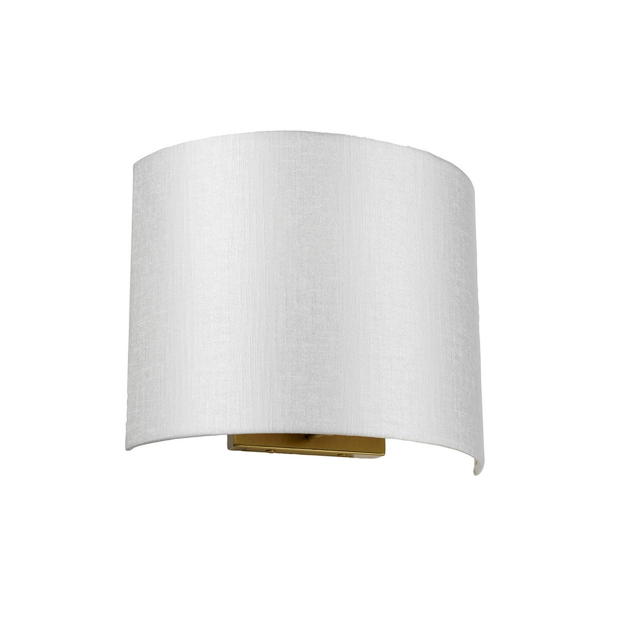 Introducing the Cooper Medium Curved Wall Light in aged brass, featuring a modern design with a faux silk shade that diffuses light softly. Its minimalist elegance enhances contemporary interiors with sophistication.