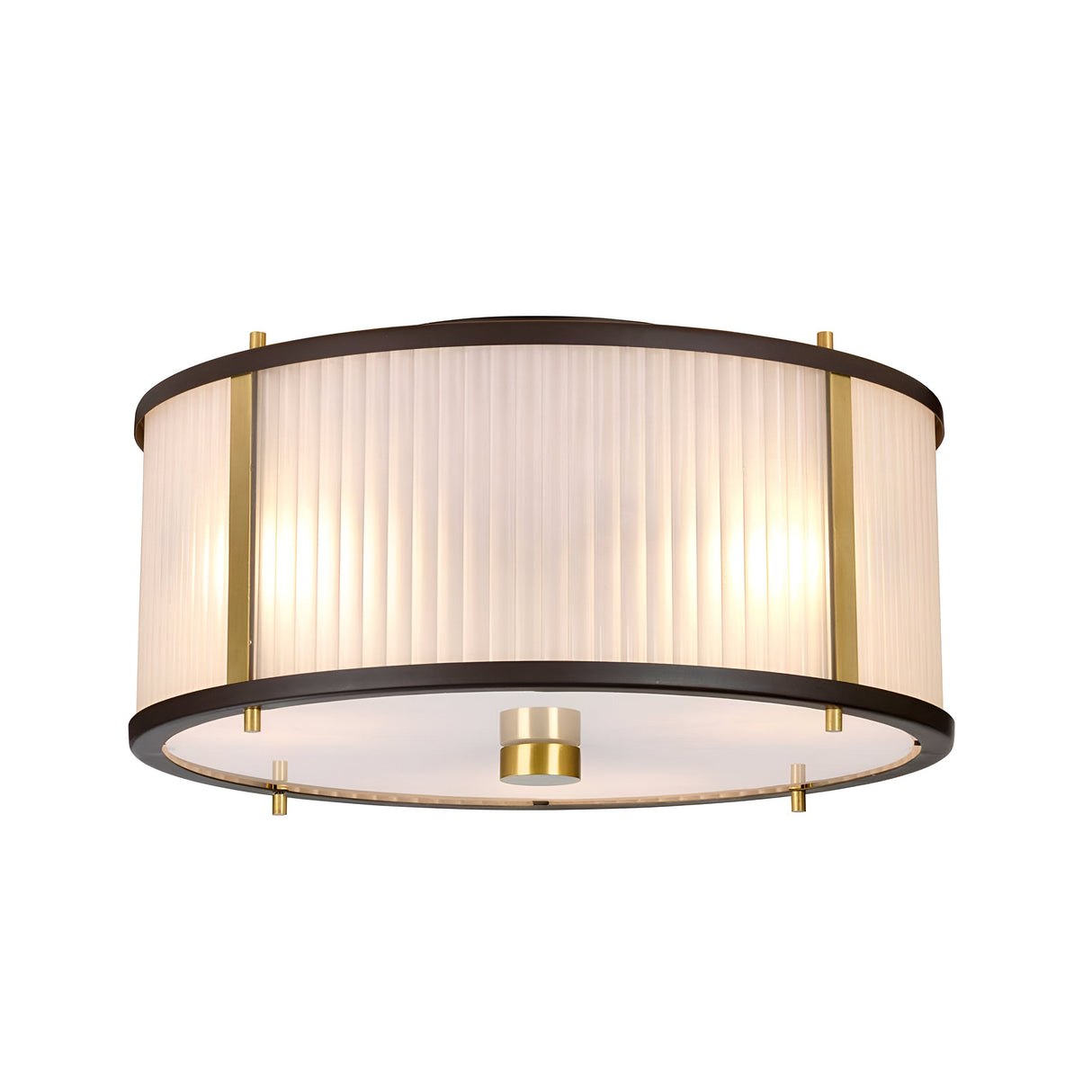 The Corona 3 Light Pendant / Semi-Flush - Bronze Dark Brown is a contemporary ceiling fixture with a cylindrical design, featuring a frosted glass shade and bronze dark brown accents. It is flush-mounted and casts a soft, warm glow.