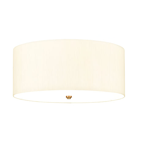 The Fletcher 22" Flush in aged brass combines an ivory shade with a smooth, simple round design. This ceiling fixture offers a warm, soft glow, making it perfect for modern interiors.