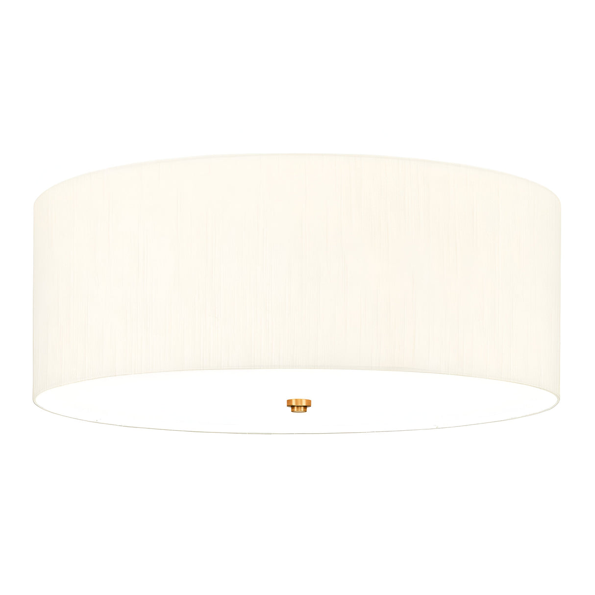 The Fletcher 26" Flush combines a large, circular design with a smooth faux silk ivory shade and a subtle aged brass accent at its center. This minimalist and modern fixture offers a soft ambient glow.