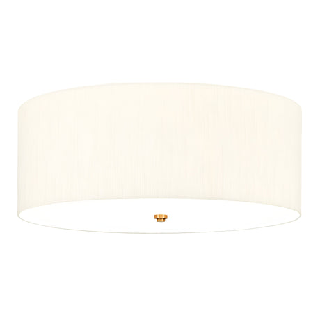 The Fletcher 26" Flush combines a large, circular design with a smooth faux silk ivory shade and a subtle aged brass accent at its center. This minimalist and modern fixture offers a soft ambient glow.