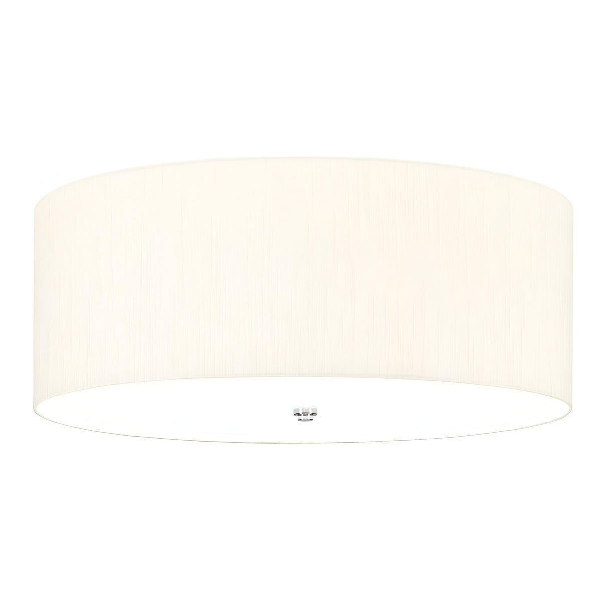 The Fletcher 26" Flush features a minimalist design with an ivory shade and polished chrome accents, making it suitable for contemporary interiors. This fixture has a clean, modern look with a smooth, flat base.