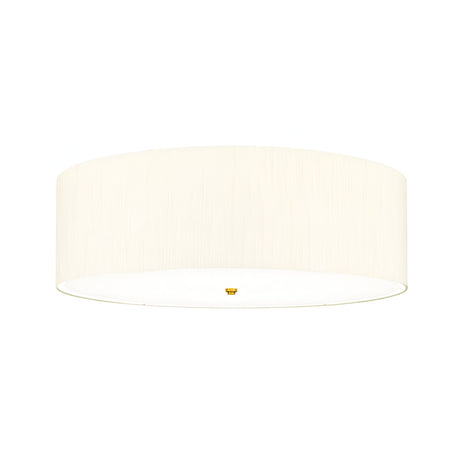 The Fletcher 30" Flush - Aged Brass With Ivory Shade features a sleek, minimalist design that emits a gentle glow. Its expansive, round form incorporates an aged brass element at the center, complementing the ivory shade backdrop. The fixture's soft illumination captures the elegance of a faux silk ivory shade.