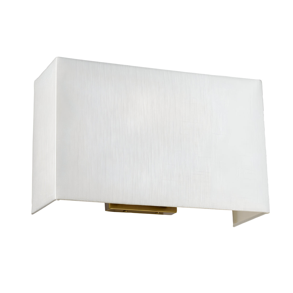 The Riley Large Rectangular Wall Light in aged brass features an ivory shade and a sleek, minimalist design, making it perfect for contemporary interiors.