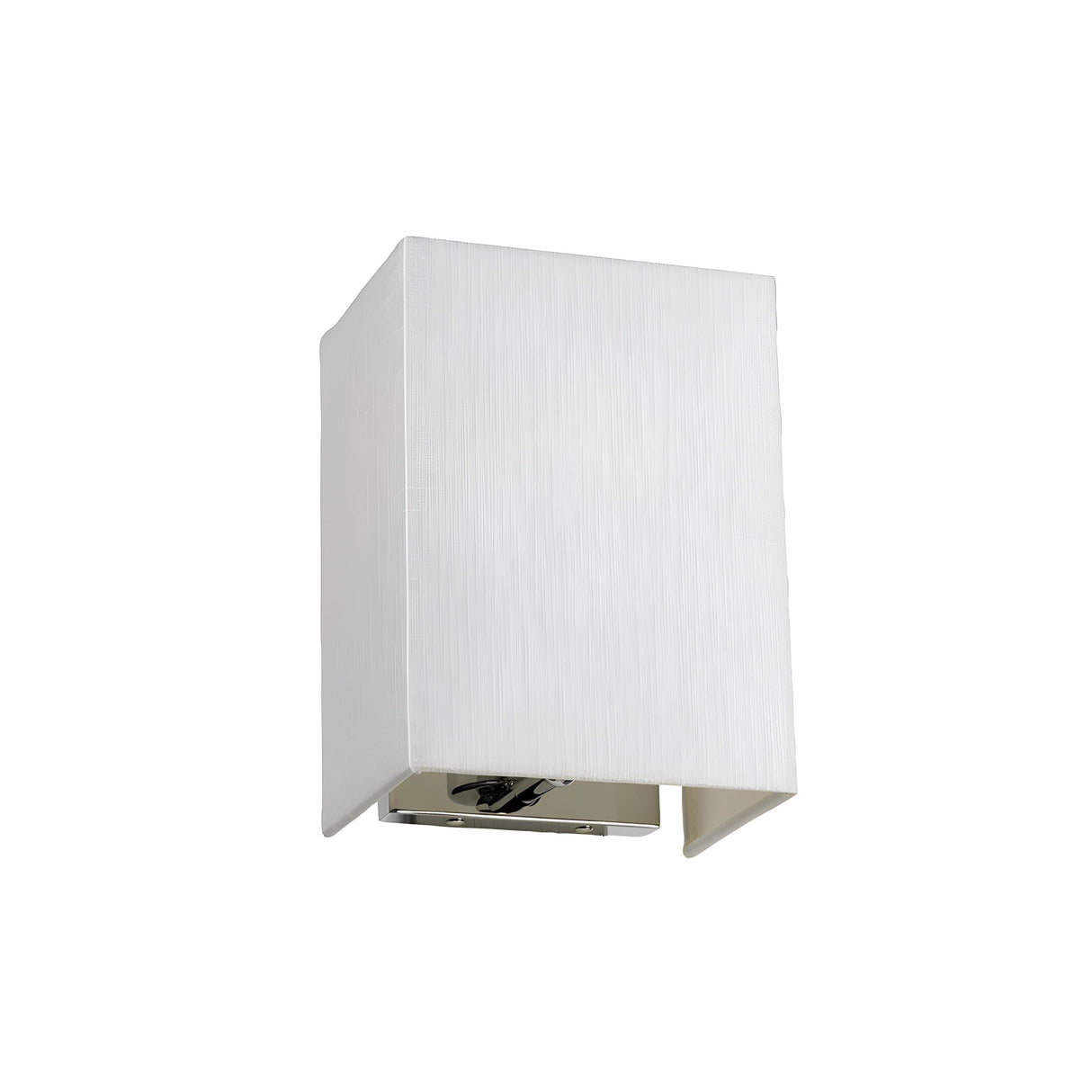 The Riley Small Rectangular Wall Light - Polished Chrome boasts a modern, textured design with an open bottom for downward lighting, making it ideal for indoor wall mounting.