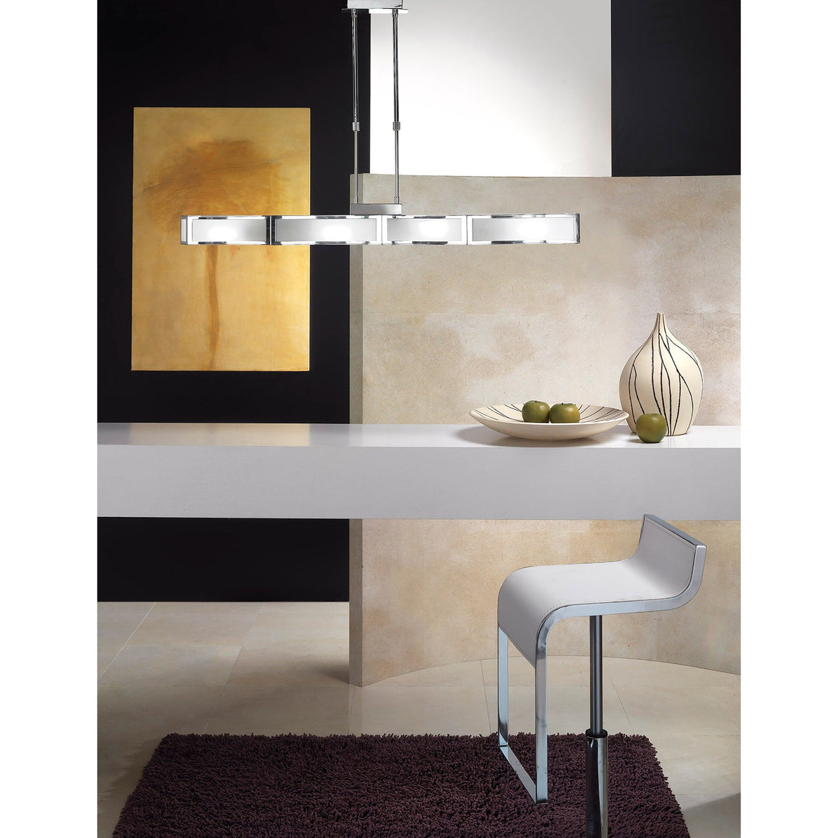 Duna 110cm 4 Light Linear Suspension Light  - Polished Chrome & White