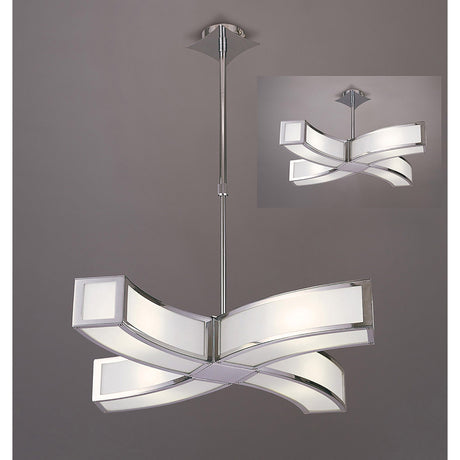 Duna 65cm 4 Light Curved Suspension Light - Polished Chrome & White