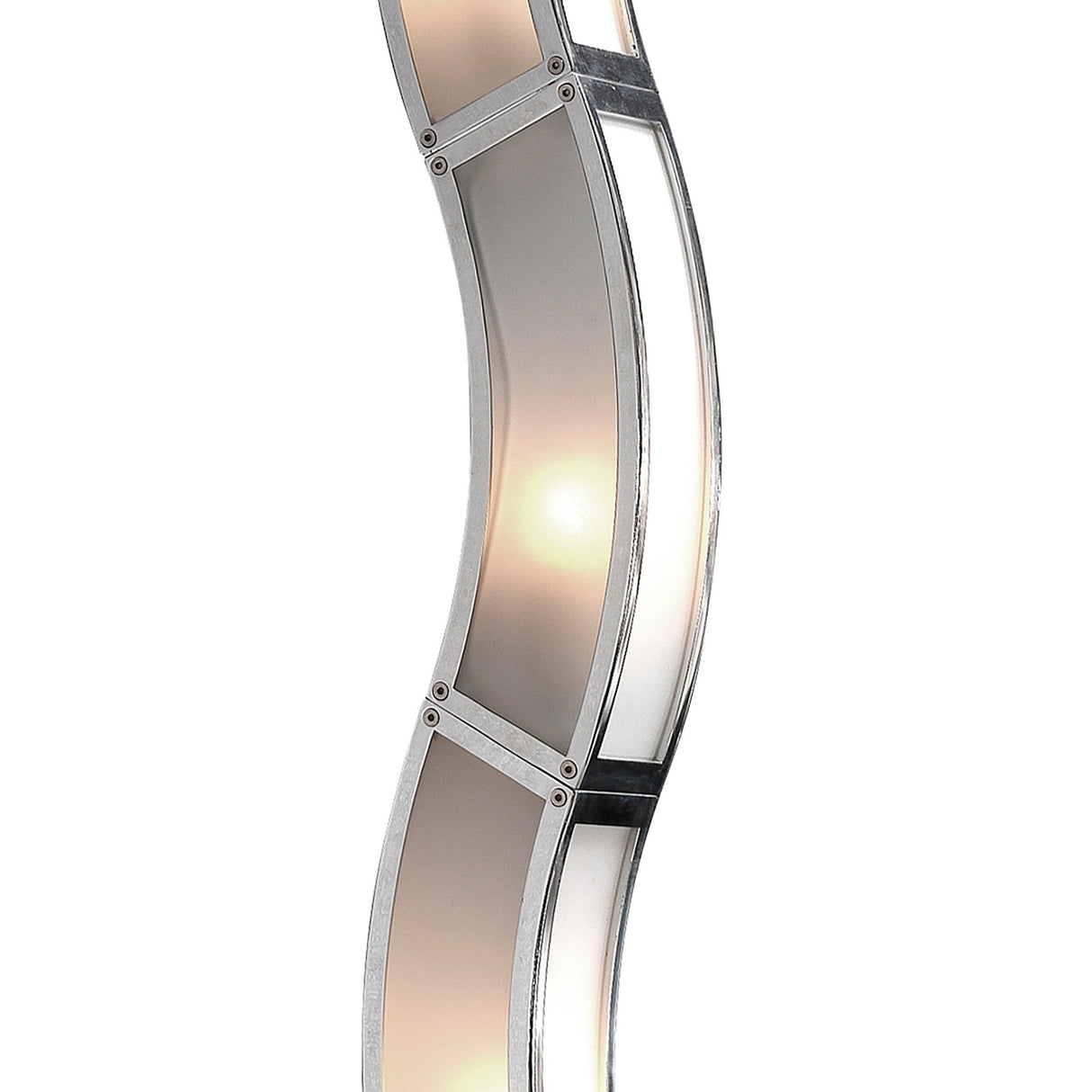 The Duna 6 Light Floor Lamp features a modern curved design with segmented chrome frame and white acrylic panels, providing soft ambient lighting.