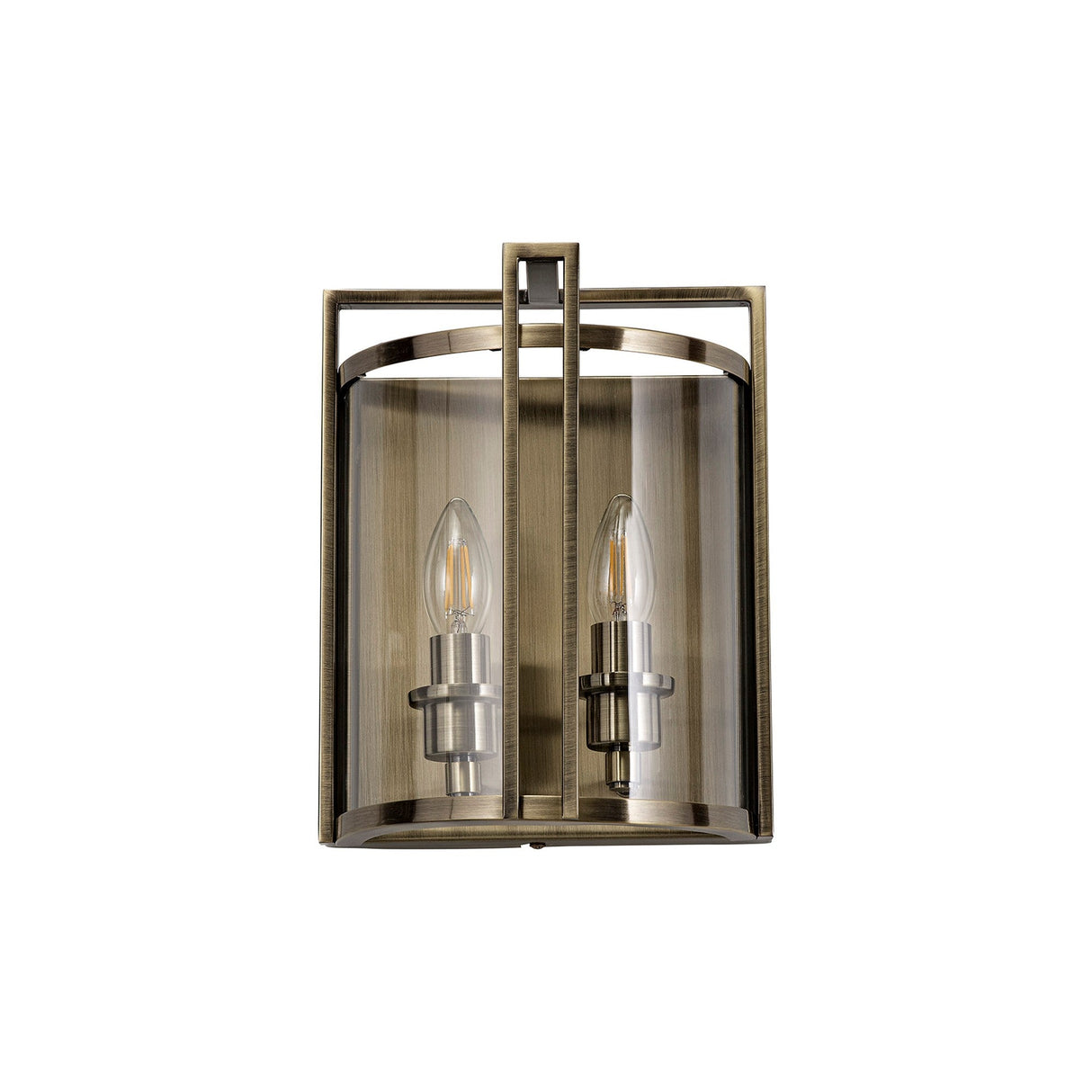 Eaton 2 Light Glass Wall Light - Antique Brass
