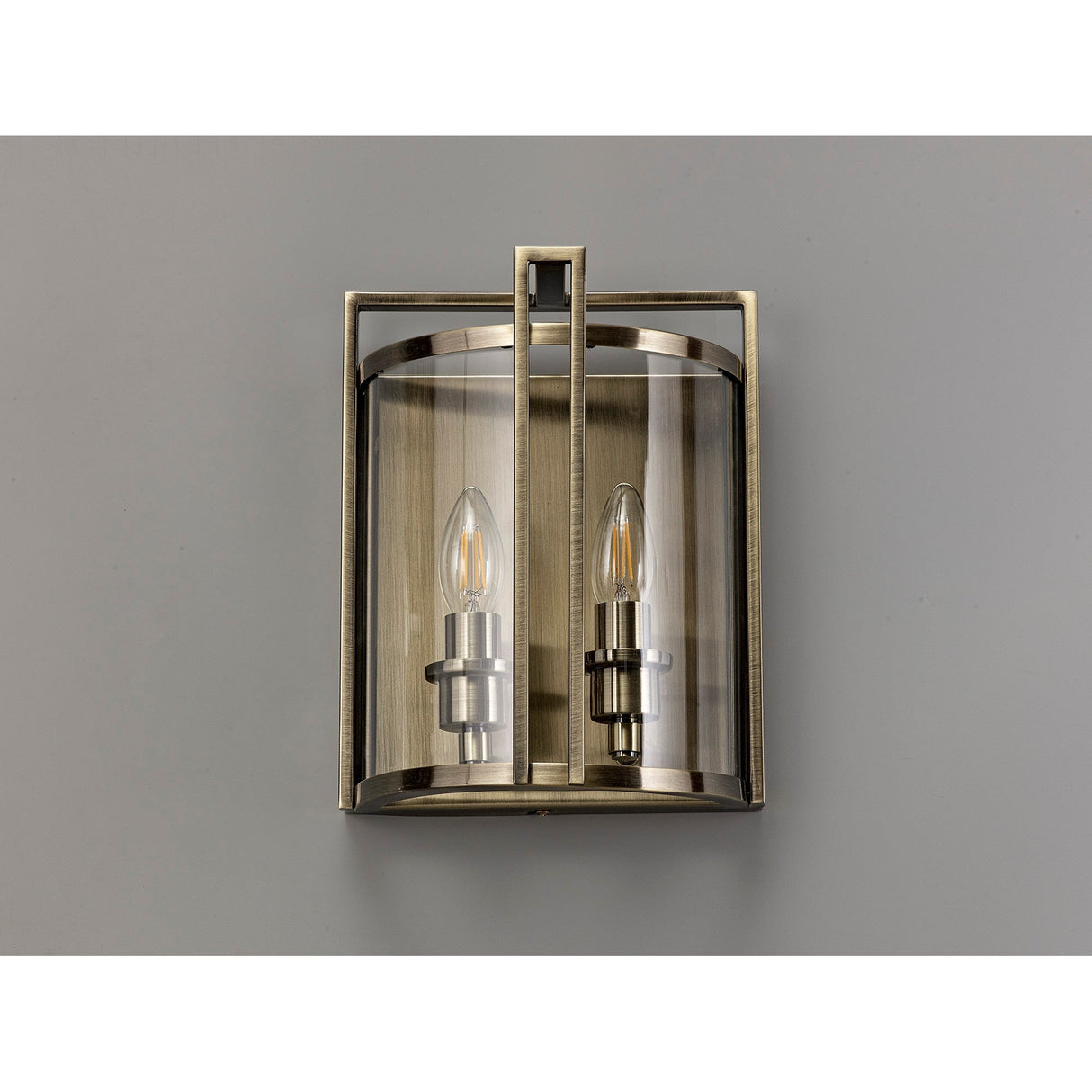 Eaton 2 Light Glass Wall Light - Antique Brass