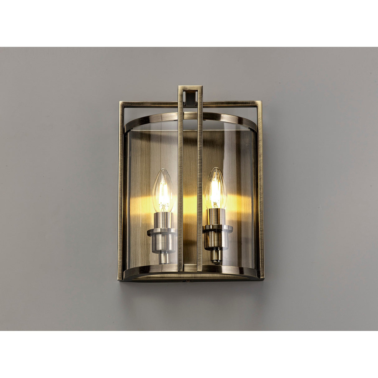 Eaton 2 Light Glass Wall Light - Antique Brass