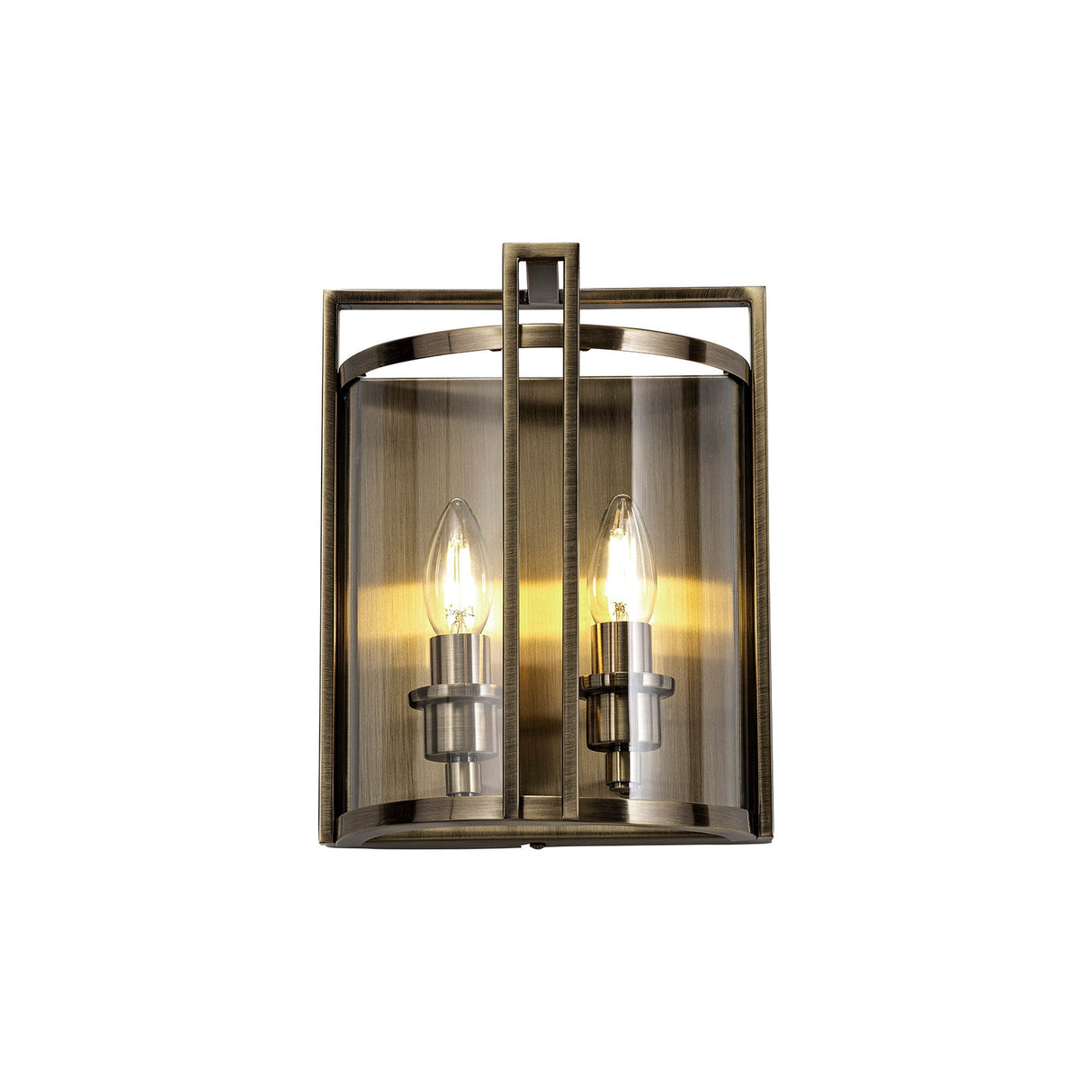 Eaton 2 Light Glass Wall Light - Antique Brass