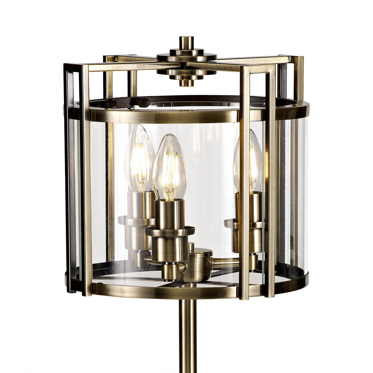 Eaton 3 Light Table Lamp - Antique Brass With Glass