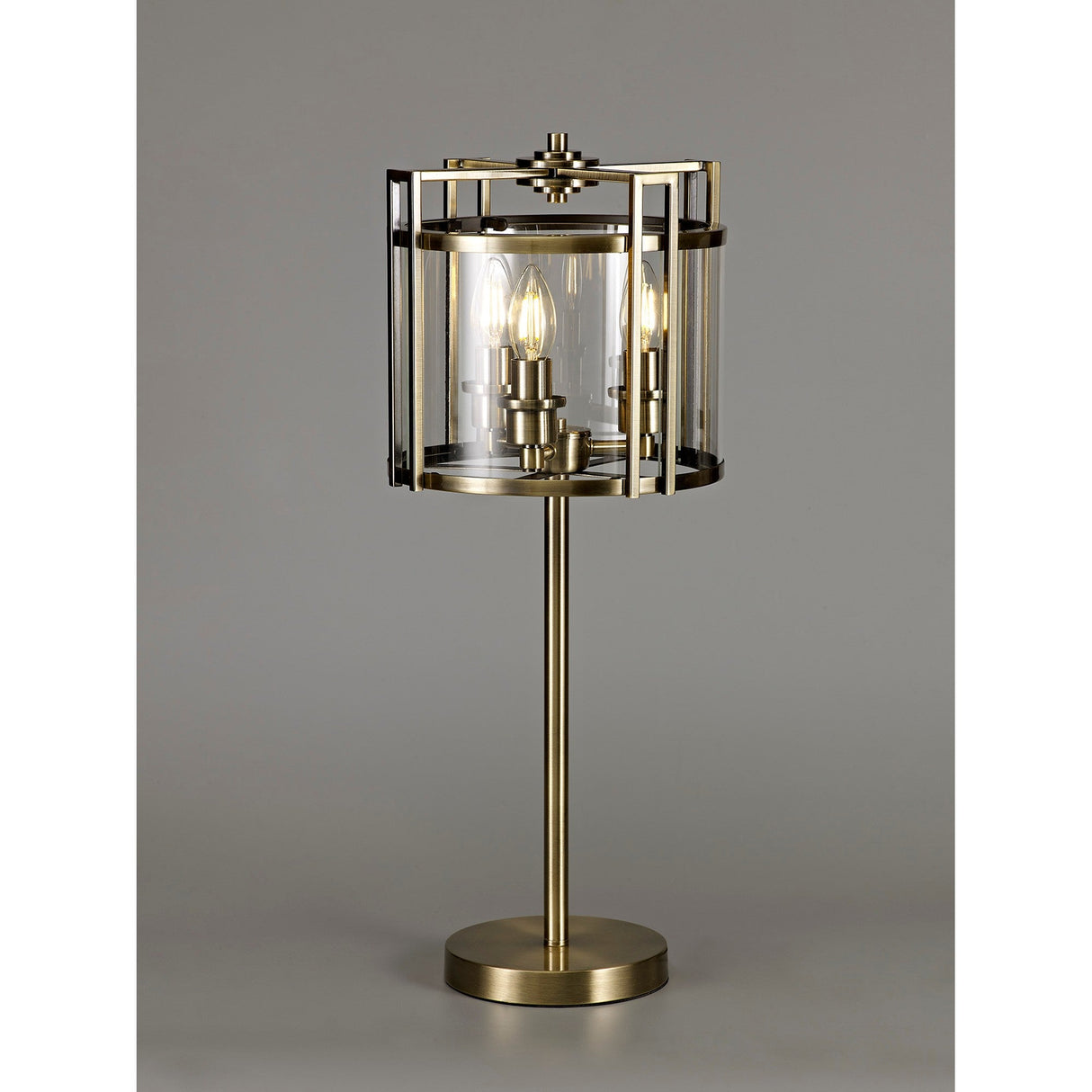 Eaton 3 Light Table Lamp - Antique Brass With Glass