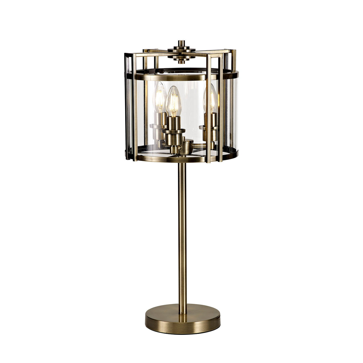 Eaton 3 Light Table Lamp - Antique Brass With Glass