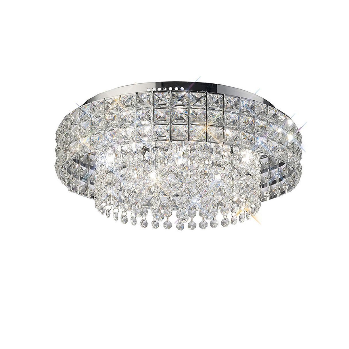 Edison 7 Light Crystal Flush Ceiling Light - Polished Chrome