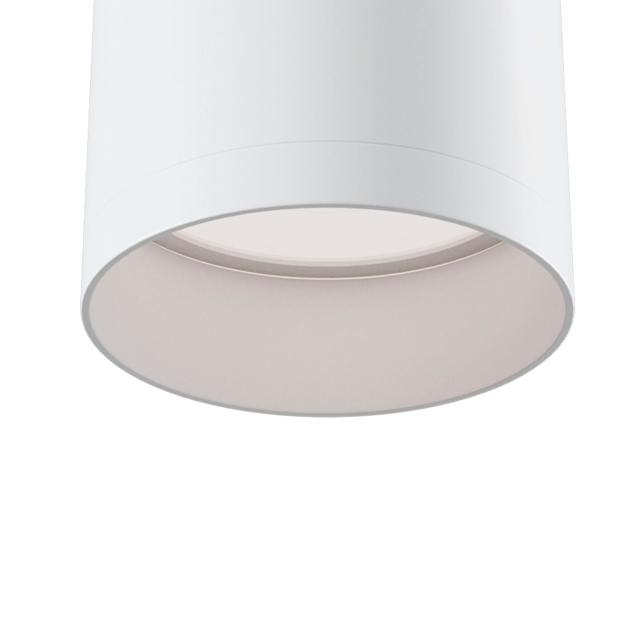 Close-up view of the Focus Fixed Round Surface Mounted Downlight - White, featuring a modern cylindrical design with a smooth finish. This minimalistic fixture is turned off against a plain white background, ideal for ambient lighting.
