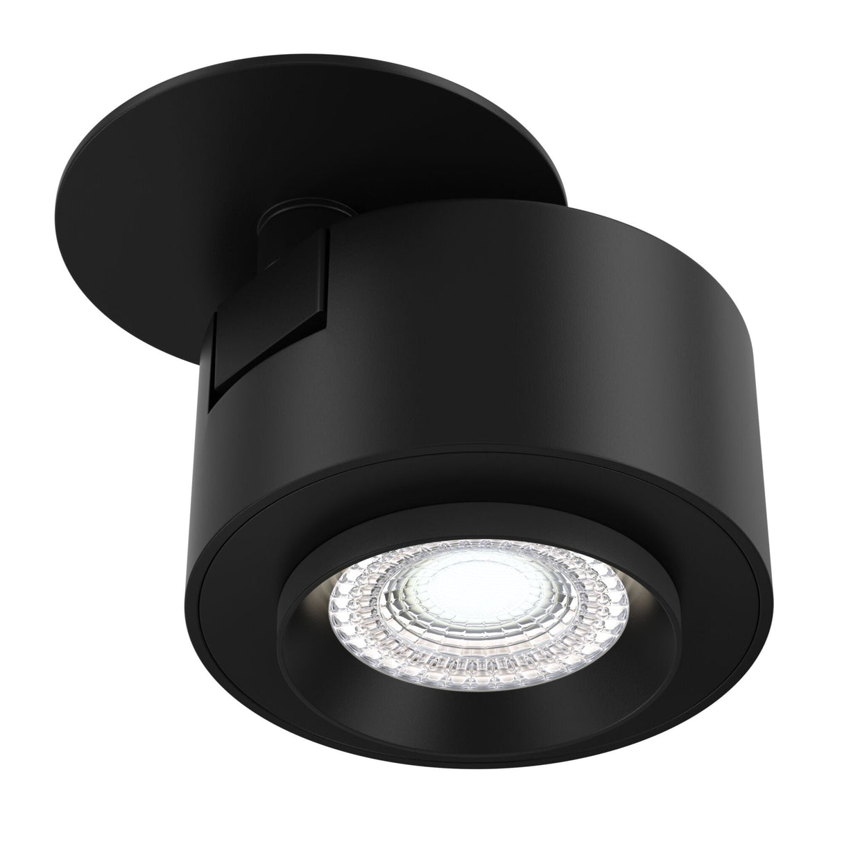 Detail of Treo LED single spotlight in black, highlighting its adjustable and compact design.