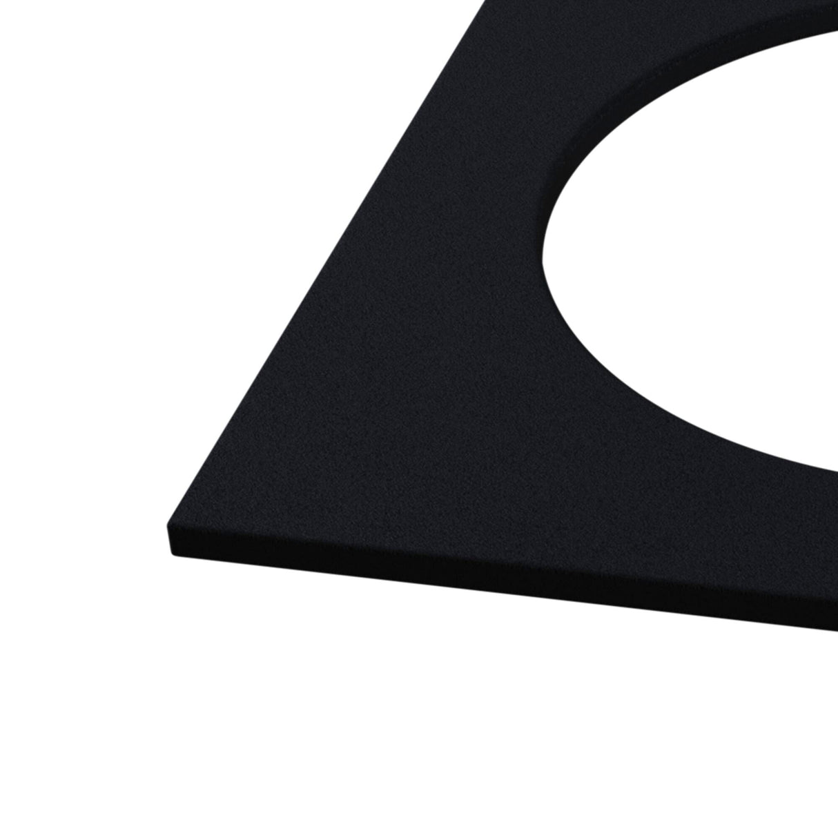 The close-up highlights a corner of the Square Bezel for Kappell Downlight in sleek black, featuring a circular cutout on a white background.