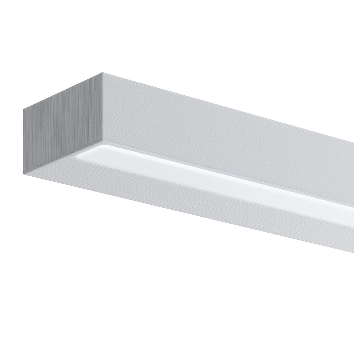 Close-up of the Orion LED Picture Light 9W 4000K - White, showcasing a sleek rectangular design with a brushed finish. The minimalist aesthetic highlights clean lines, and the underside houses an energy-efficient light strip.