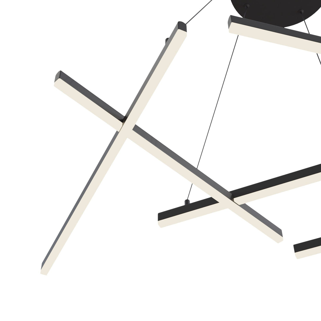 Close-up of Line LED Suspension Light in black, focusing on its refined finish and linear structure