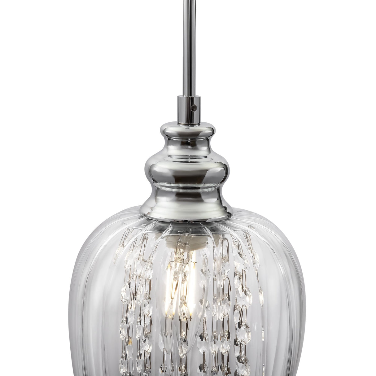 Detail view of Blues Pendant Light in Nickel with Clear Glass, showcasing its modern aesthetic.