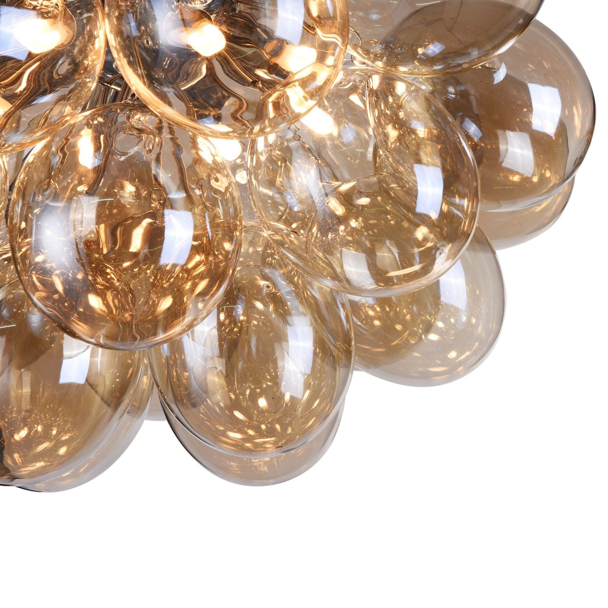 The Balbo 8 Light Semi-Flush features cognac glass domes in a spherical design, casting an elegant play of light and shadow. Its nickel-finished frame enhances this modern lighting pieces sophisticated glow.