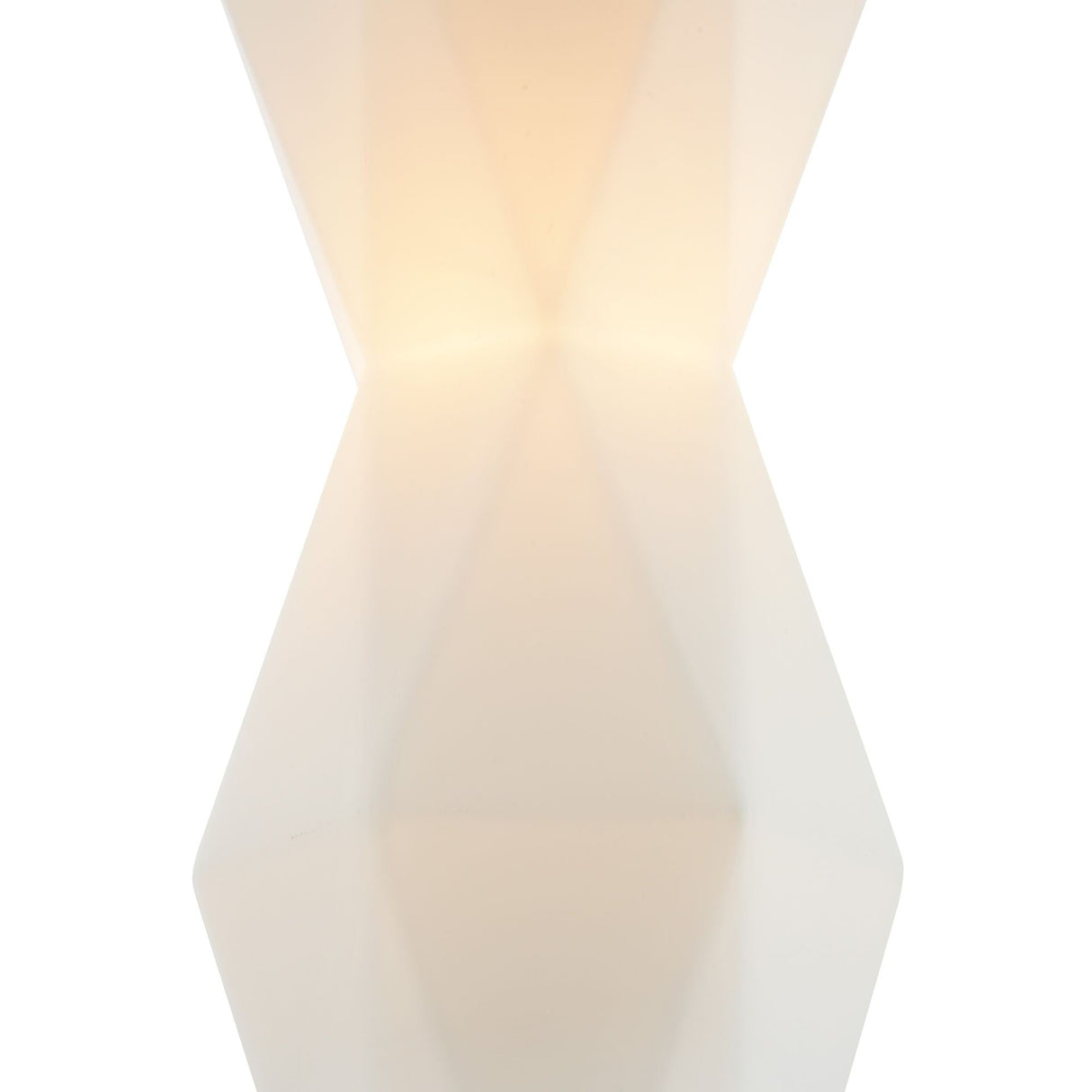 The Simplicity 1 Light Pendant features an abstract geometric pattern with soft, symmetrical shapes like an hourglass. Its beige and cream hues create a frosted glass effect, offering a minimalist aesthetic with subtle reflections.