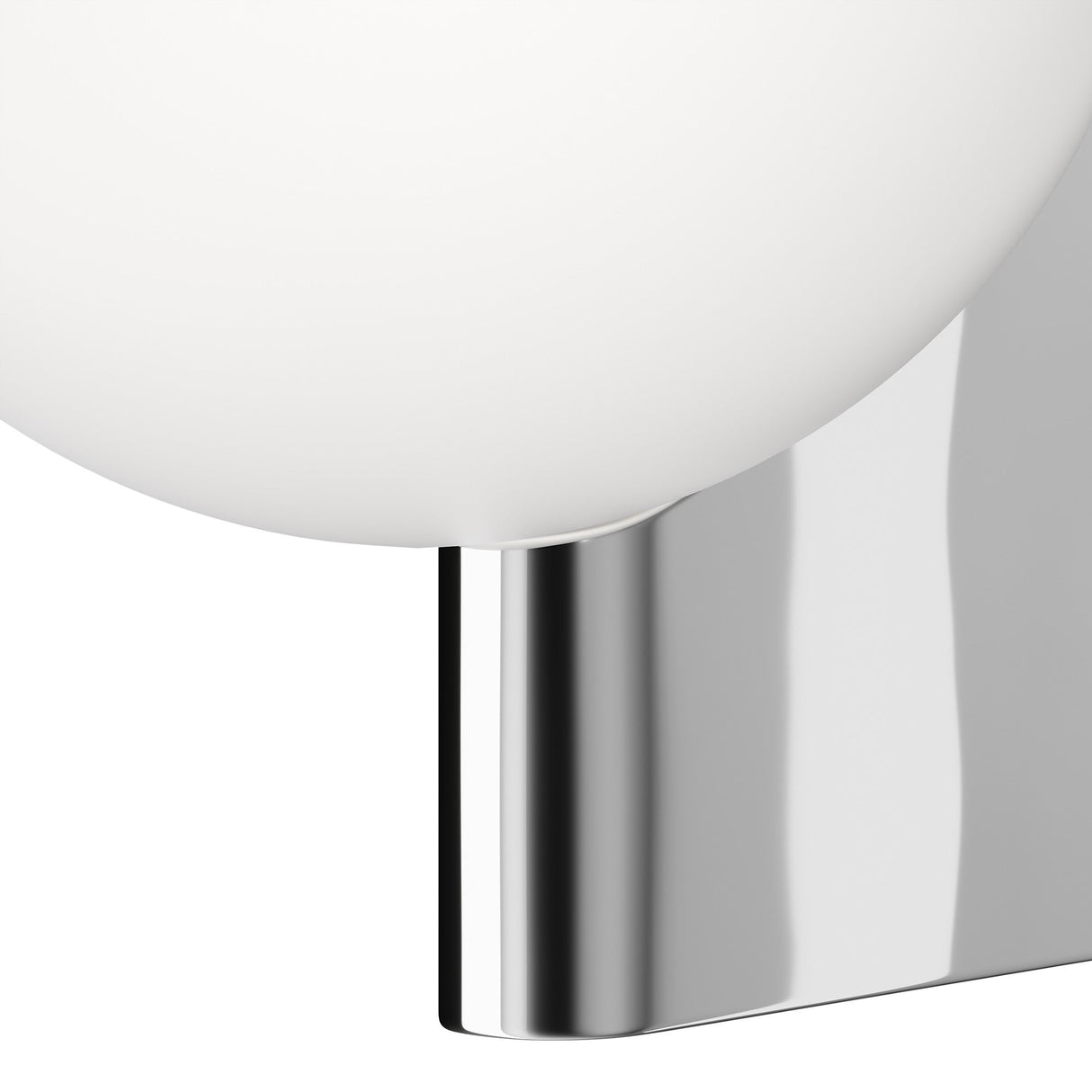 Close-up of the Avant-Garde Wall Light - Chrome, showcasing a smooth white spherical shade on a sleek chrome sconce. The minimalist design and elegant materials are prominently featured.