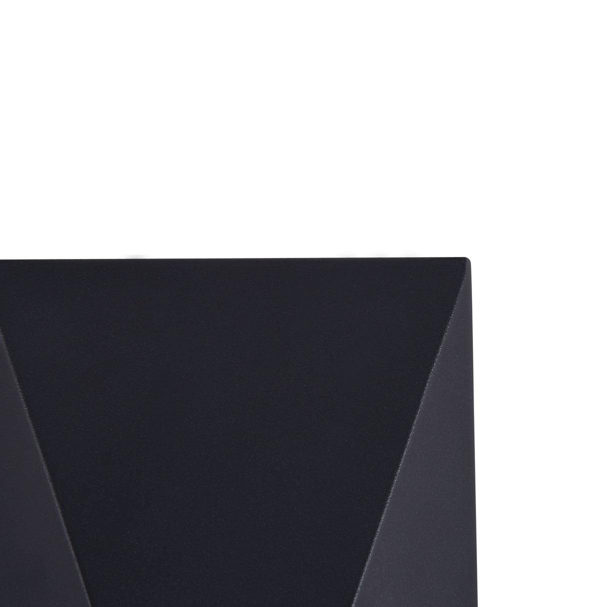 Close-up of the Beekman Outdoor LED Wall Light 3000K in black, featuring a minimalist geometric design with intersecting diagonal lines and a triangular shape against a white background.