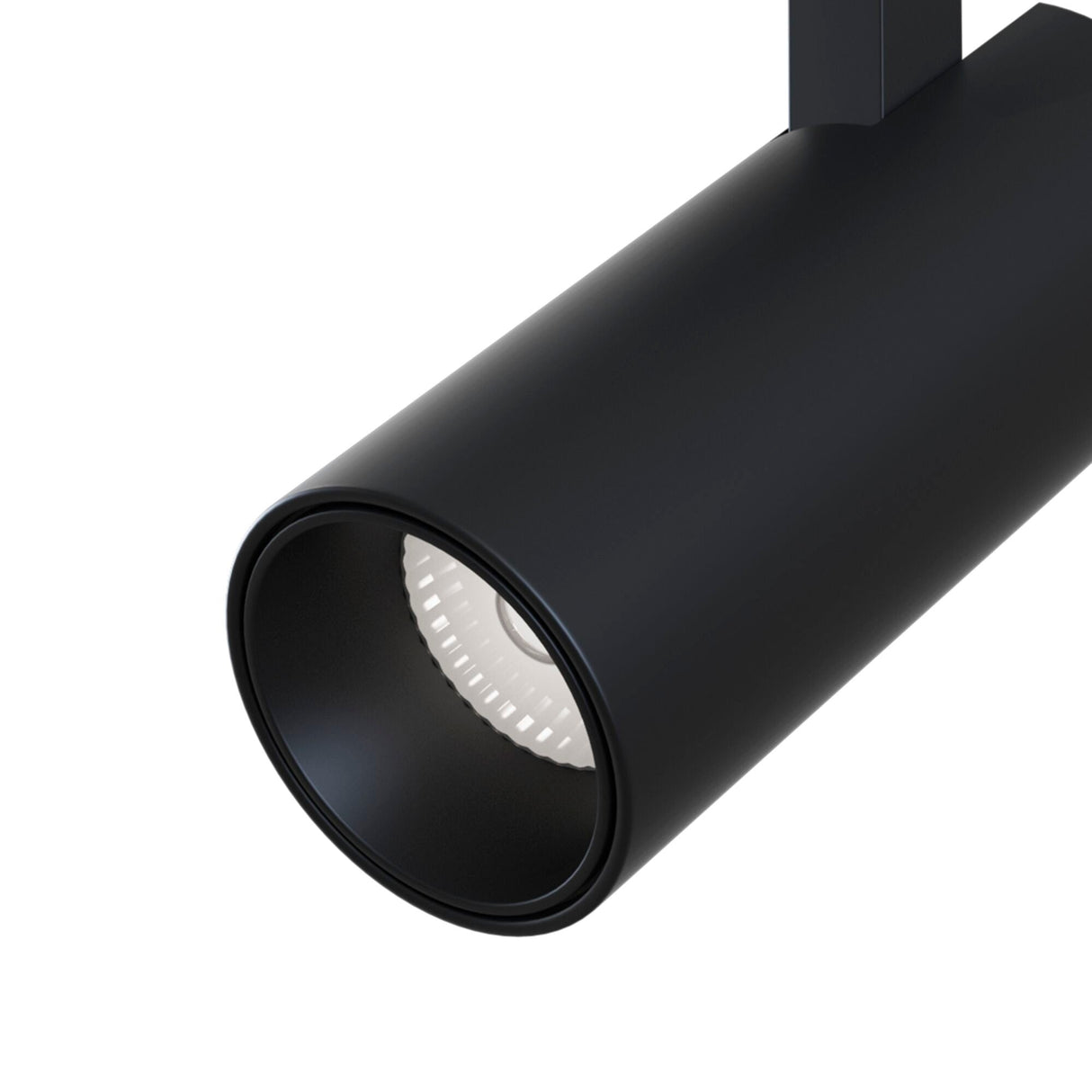 Close-up of Focus LED Magnetic S35 Track Spotlight in black, focusing on its durable build and sleek profile