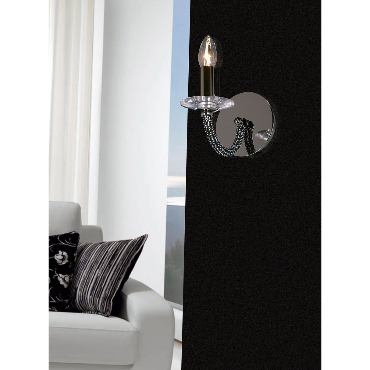 Elena 1 Light Crystal Wall Light With Switch - Black Chrome