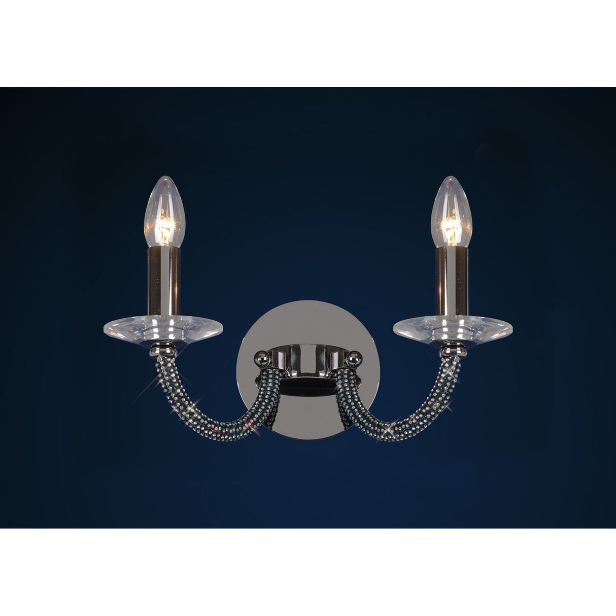 Elena 2 Light Crystal Wall Light With Switch - Black Chrome