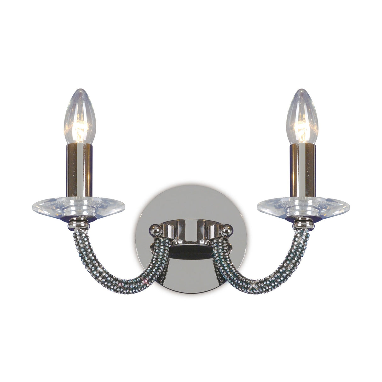 Elena 2 Light Crystal Wall Light With Switch - Black Chrome
