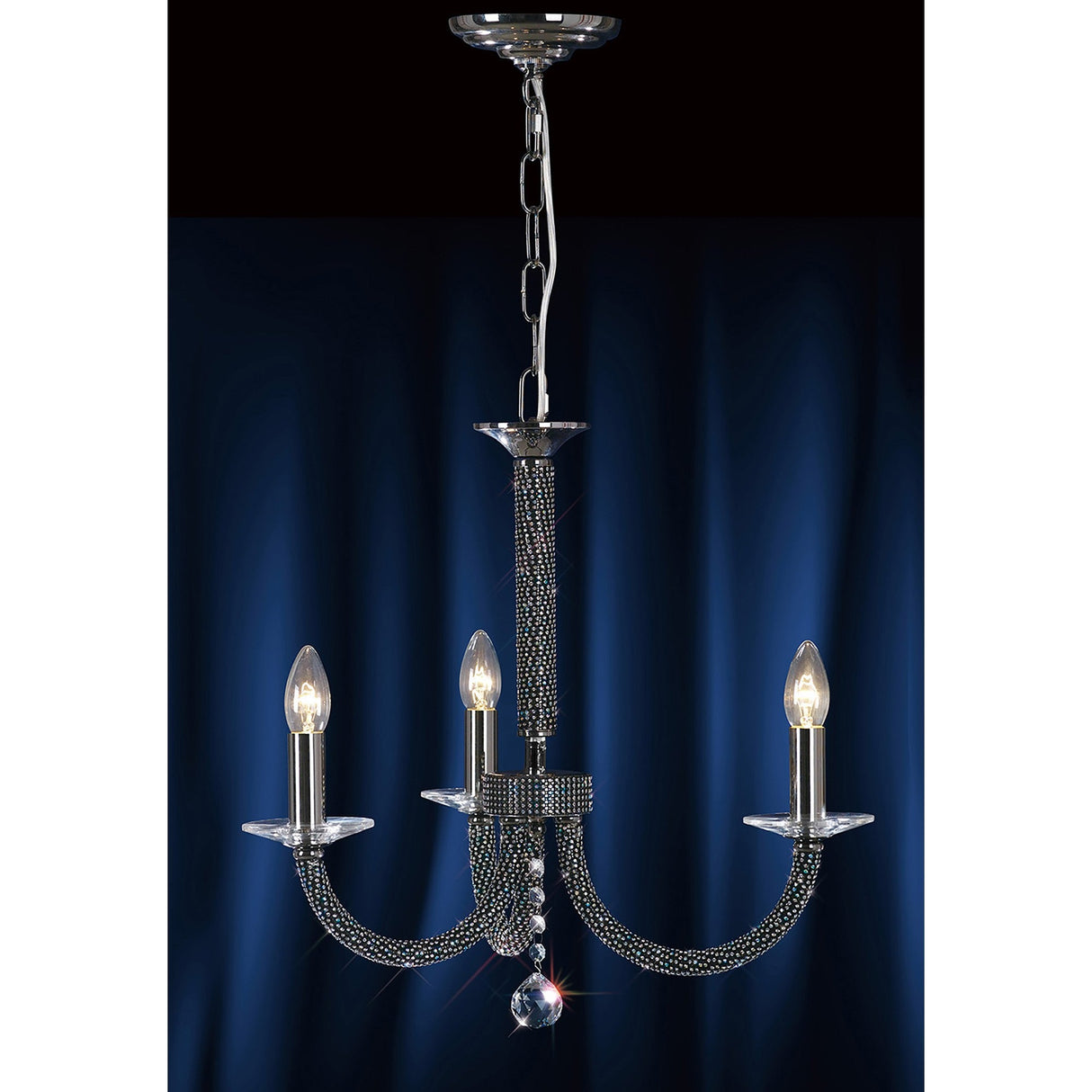 Elena 52cm 3 Light Crystal Chandelier - Black Chrome