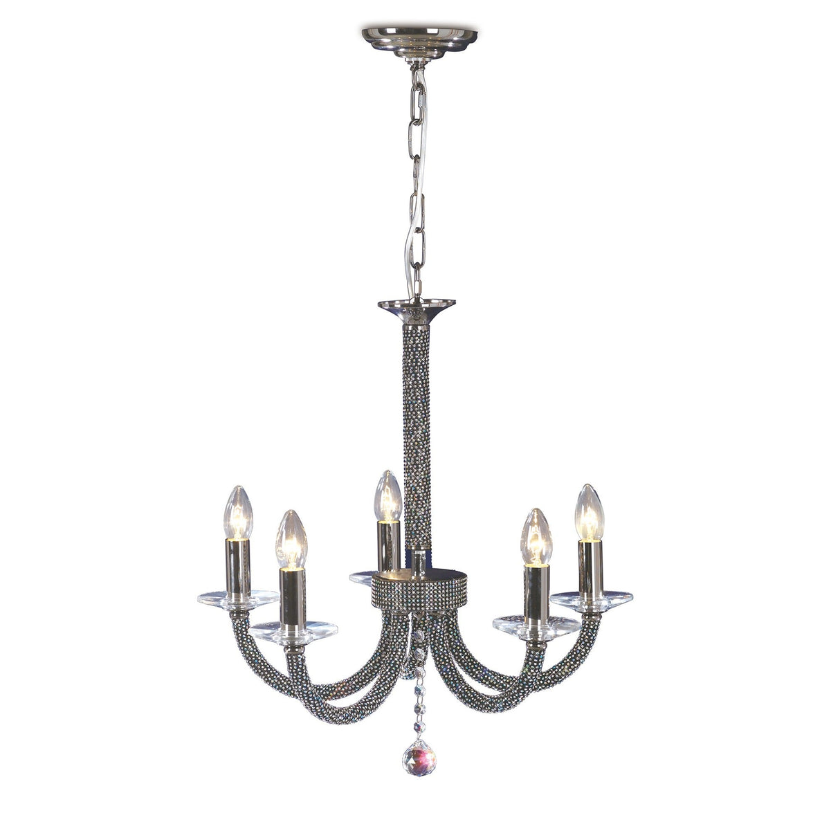 Elena 56cm 5 Light Crystal Chandelier - Black Chrome