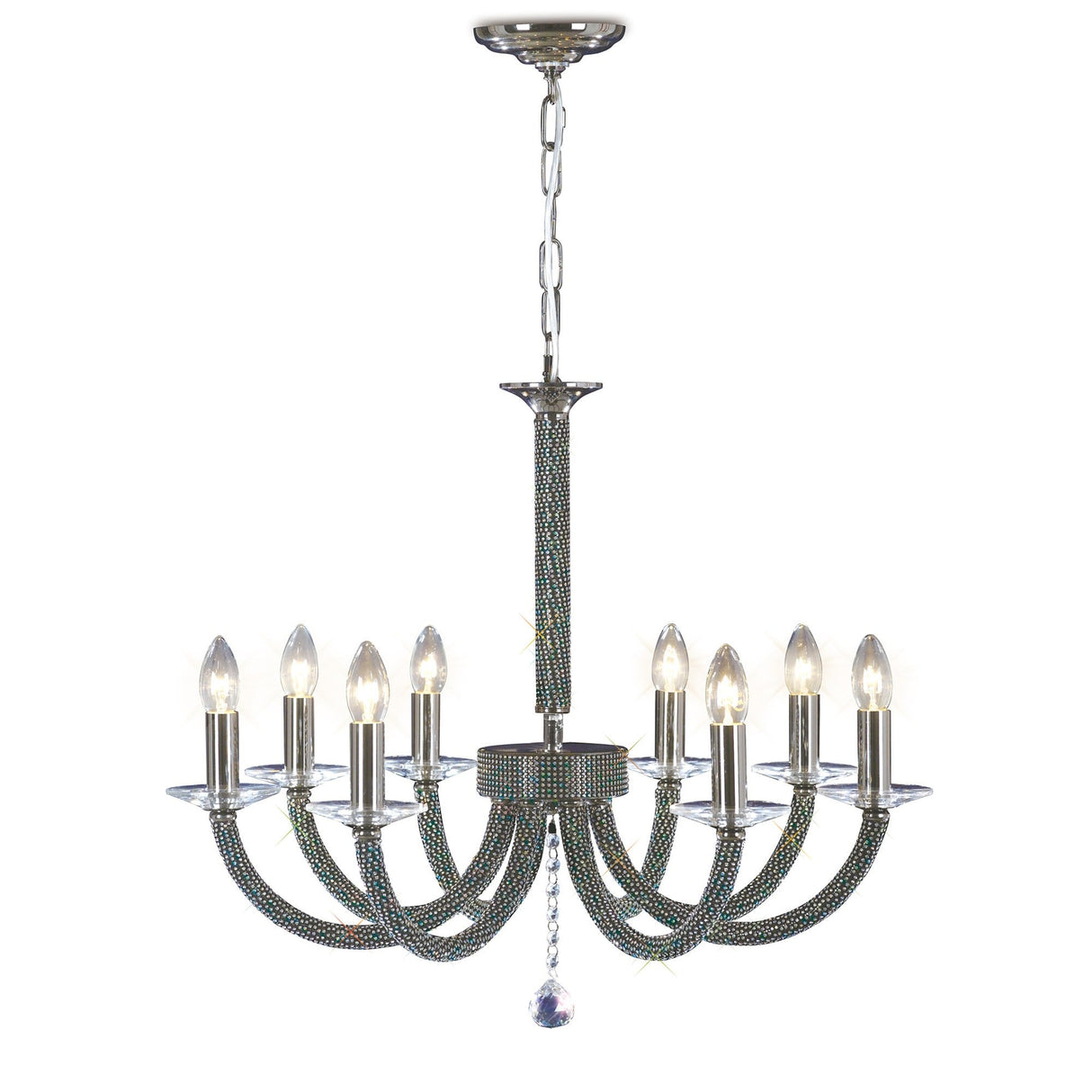 Elena 70cm 8 Light Crystal Chandelier - Black Chrome