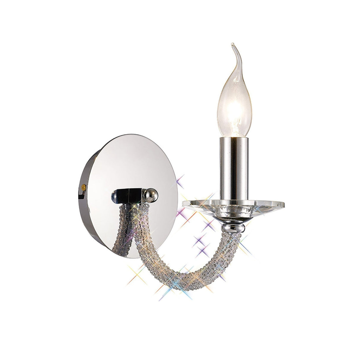 Elena 1 Light Crystal Wall Light With Switch - Chrome
