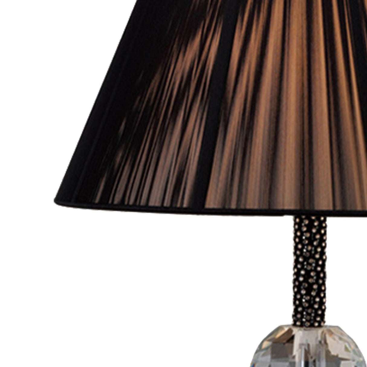The Elena 1 Light Crystal Table Lamp – Black (Without Shade) features a clear, faceted crystal base and studded metal neck, offering an elegant contemporary lighting option.