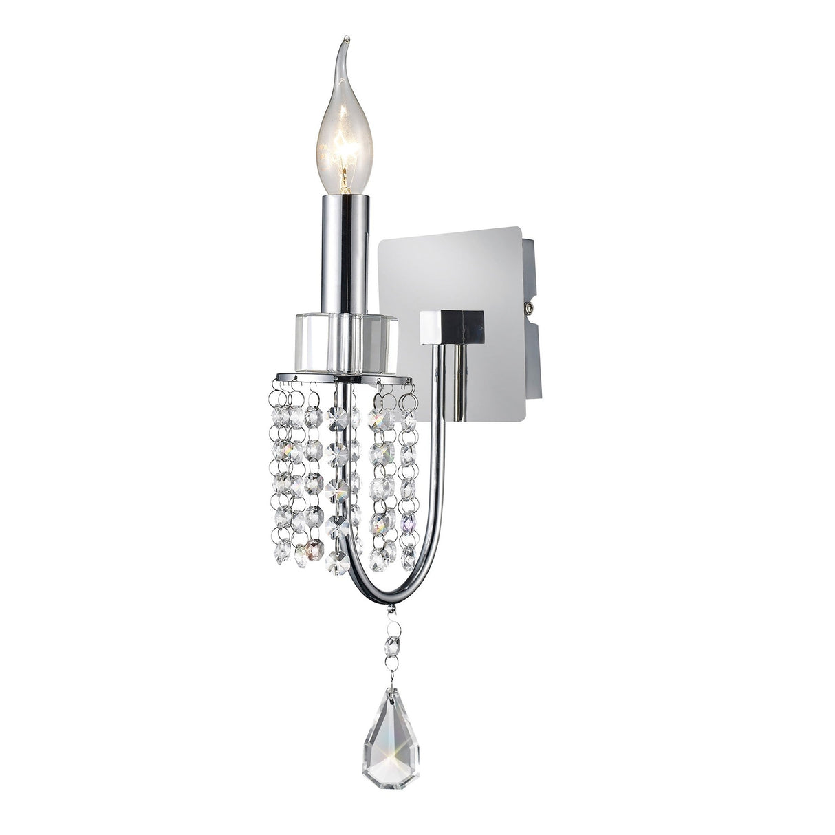 Emily 1 Light Crystal Wall Light With Switch - Chrome