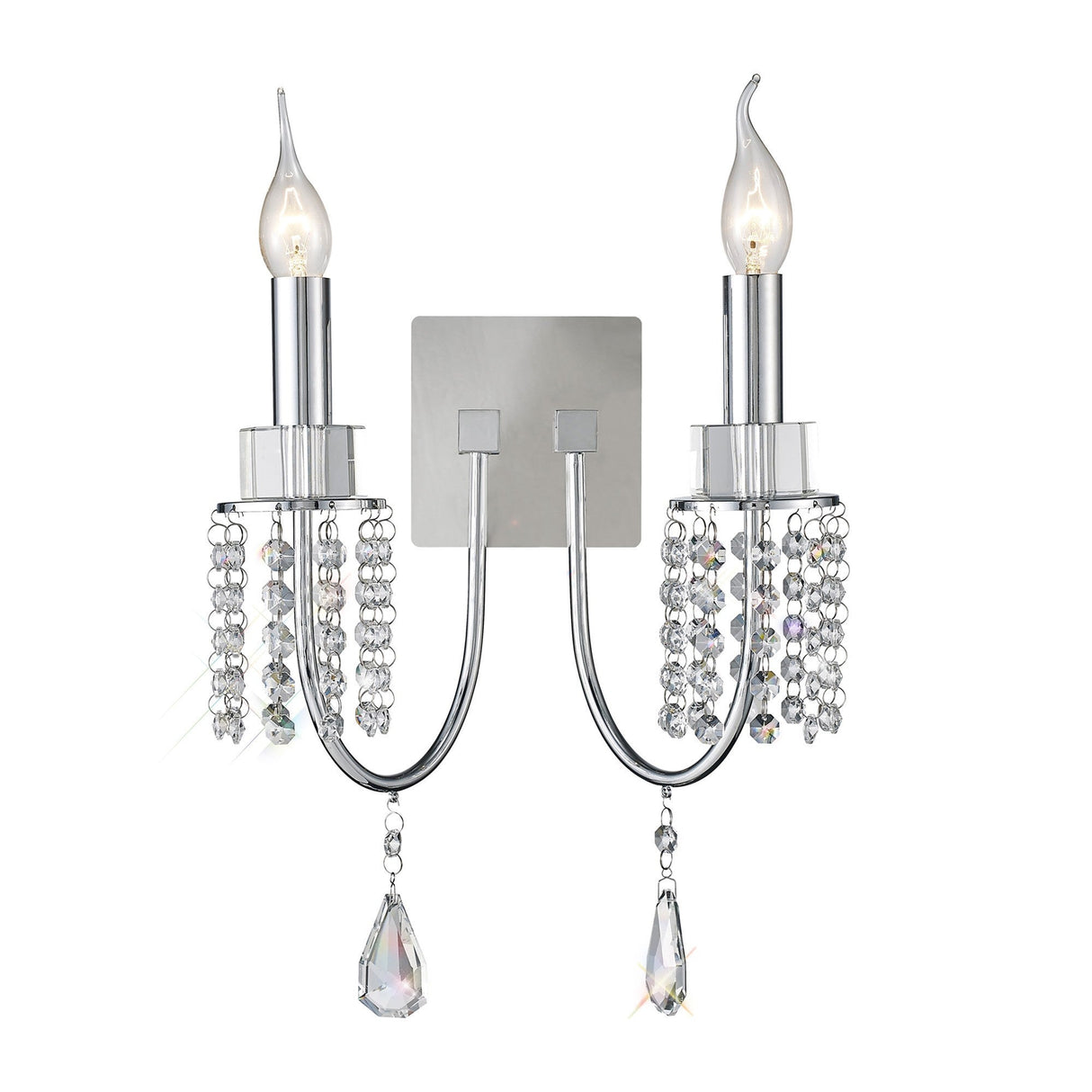 Emily 2 Light Crystal Wall Light With Switch - Chrome