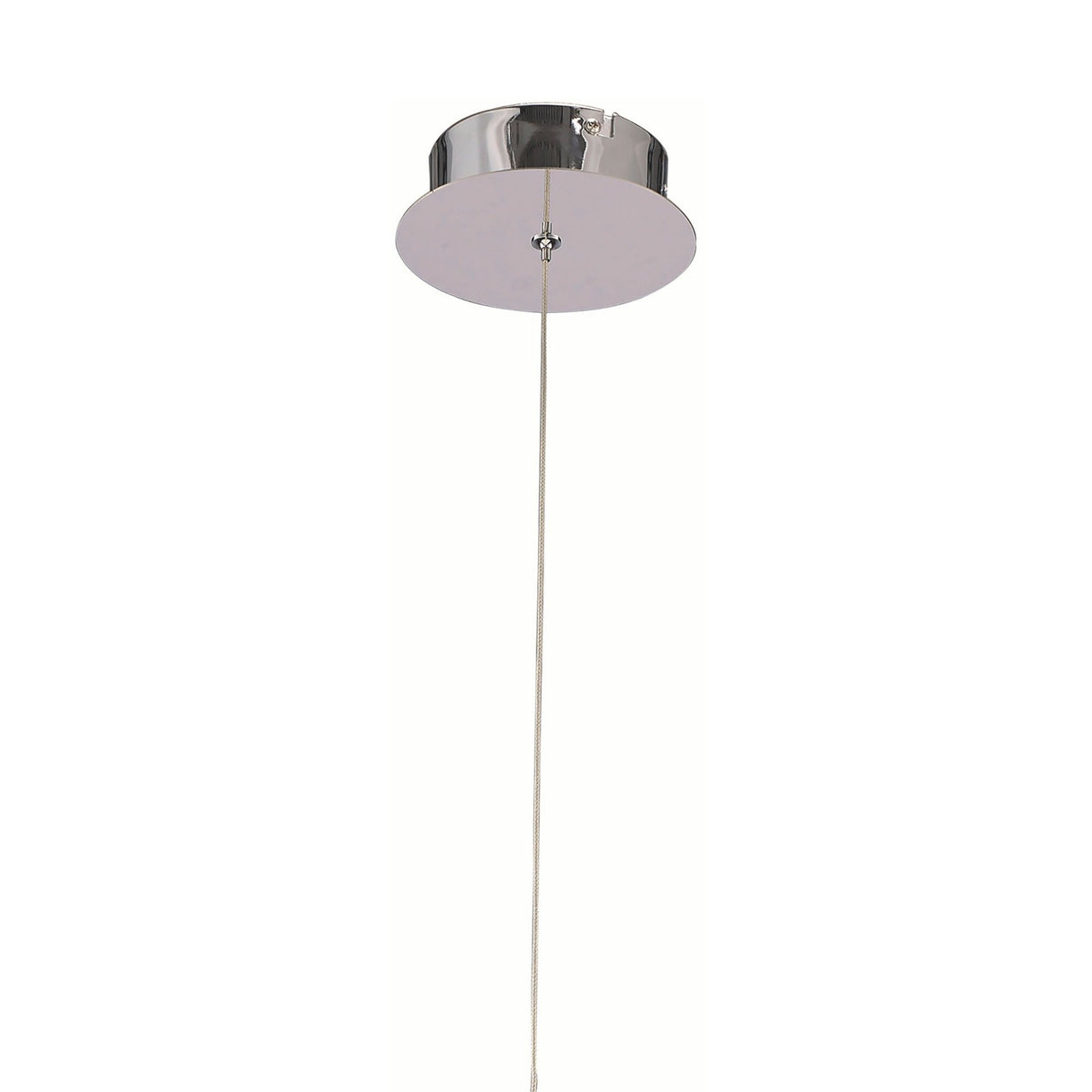 Mantra Espirales LED pendant light ceiling rose with polished chrome canopy and suspension cable, shown on a plain white background.