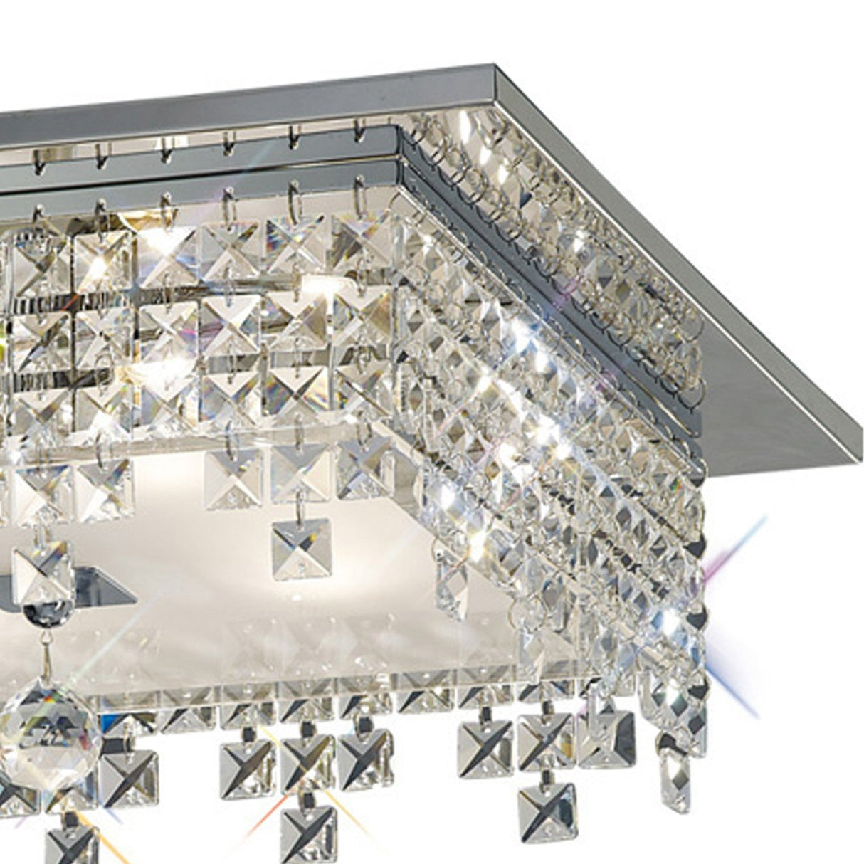 Esta 4 Light Square Glass Crystal Flush Ceiling Light - Polished Chrome