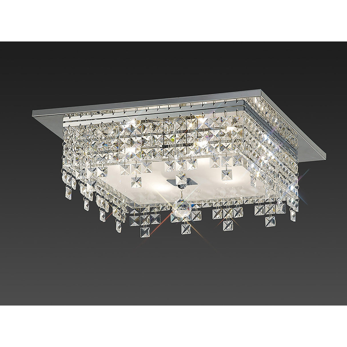 Esta 4 Light Square Glass Crystal Flush Ceiling Light - Polished Chrome