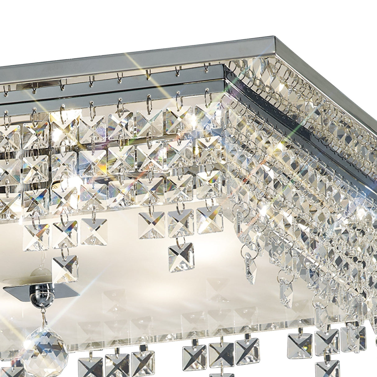 Esta 6 Light Square Glass Crystal Flush Ceiling Light - Polished Chrome