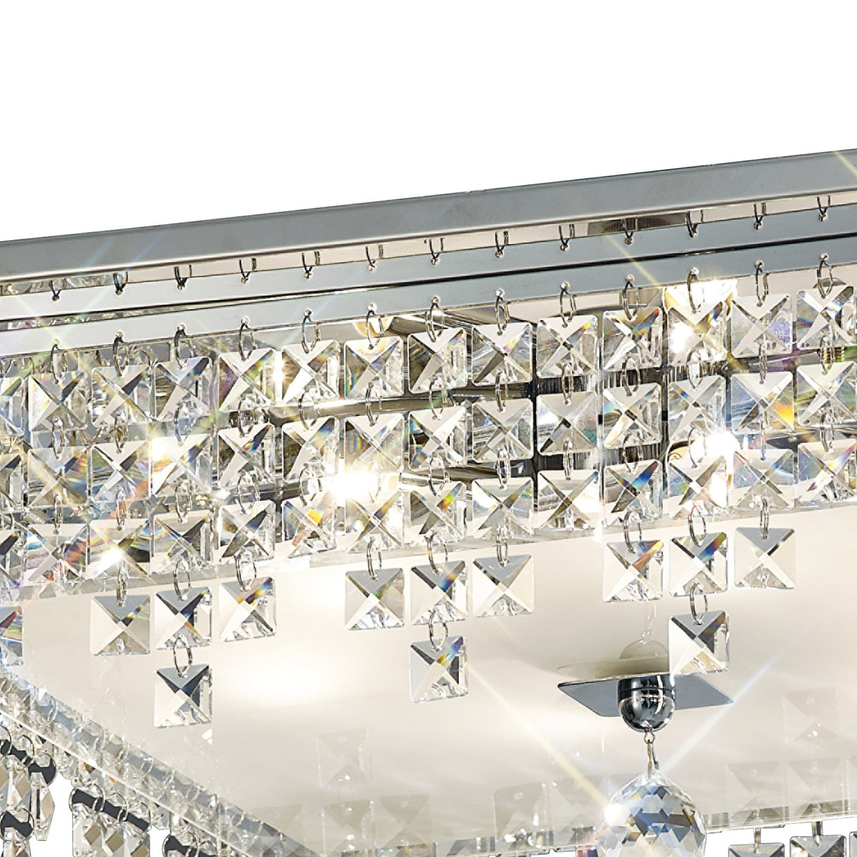 Esta 6 Light Square Glass Crystal Flush Ceiling Light - Polished Chrome